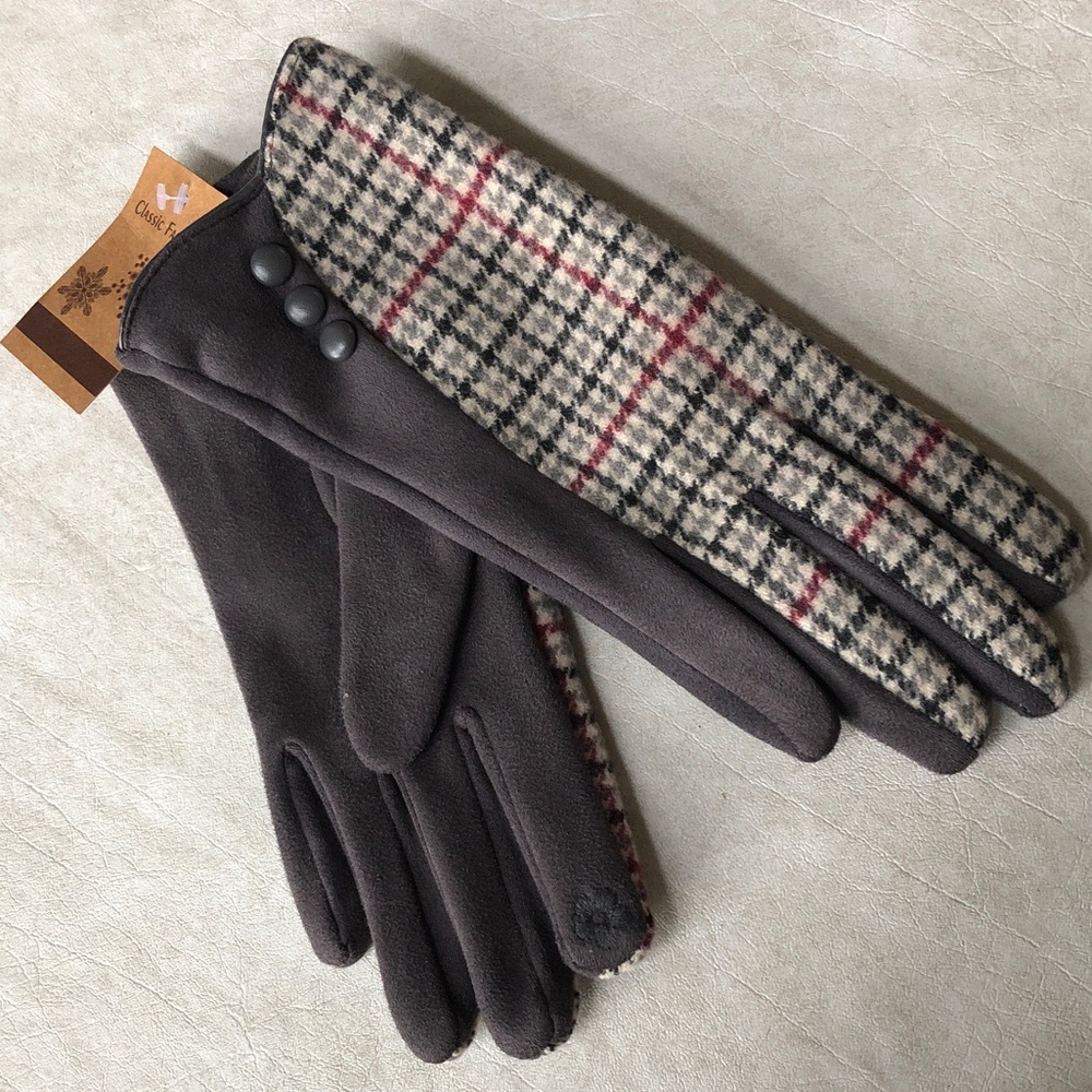 Janes Paul Lady’s Stylish and Warm Gray Plaid Touch Screen Driving Gloves